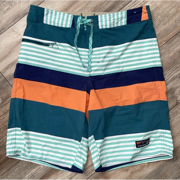 Patagonia Other - Patagonia Wavefarer Board Shorts Mens 34 Blue Orange Striped Beach